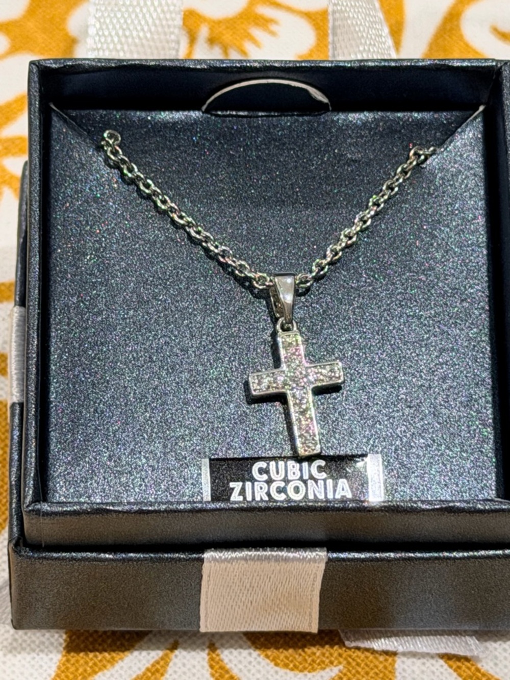 Cubic Zirconia Cross Pendant Necklace - Silver